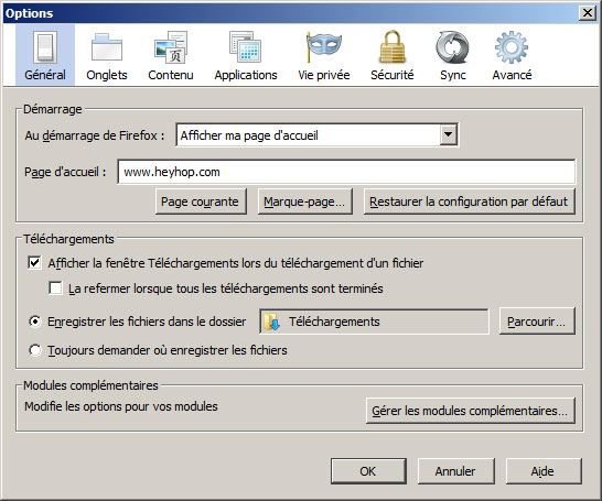 Heyhop en page d'accueil sur Firefox