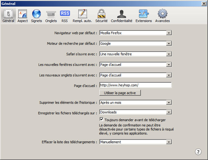 Heyhop en page d'accueil sur Safari
